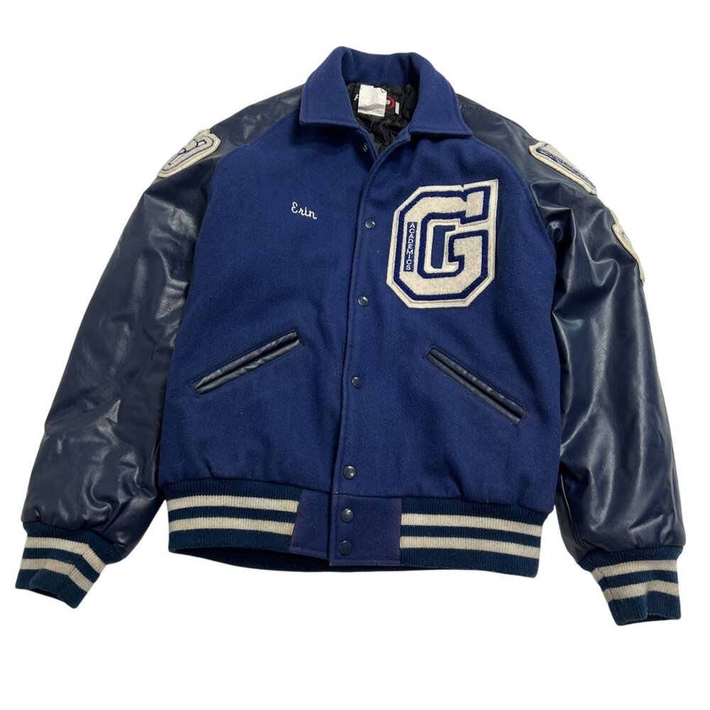 Powers Varsity Vintage High School Letterman Jacket in Blue